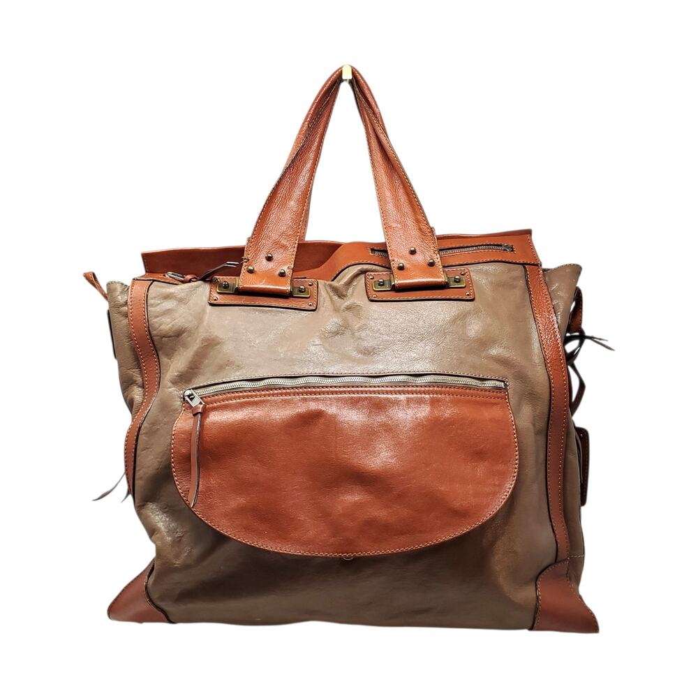 Vintage Y2K Chloe Tracy Tote Bag Leather Two Toned Brown Oversized Large